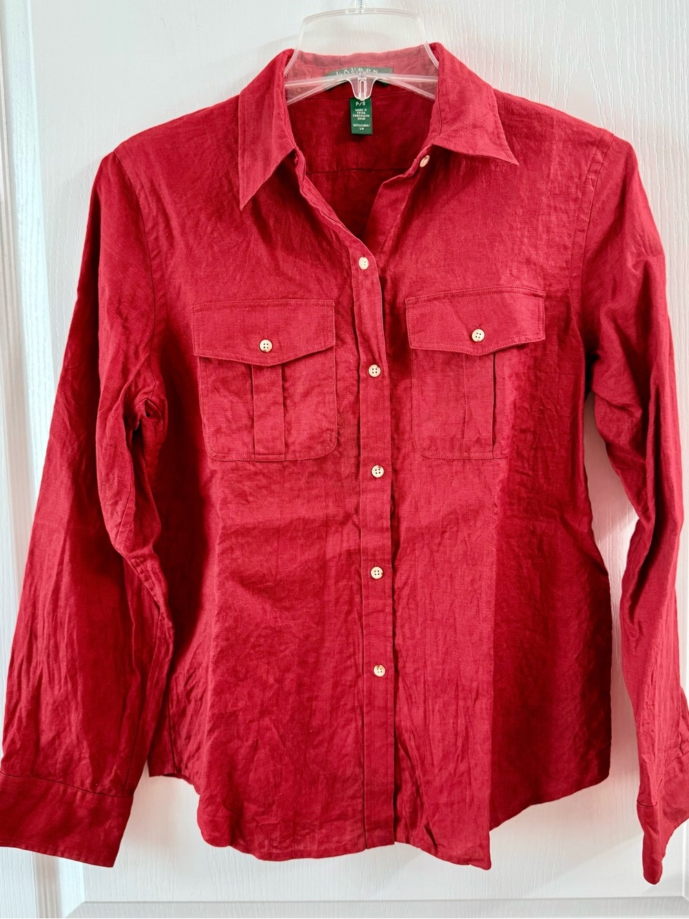 Lauren Ralph Lauren Red Linen Button-Front Shirt